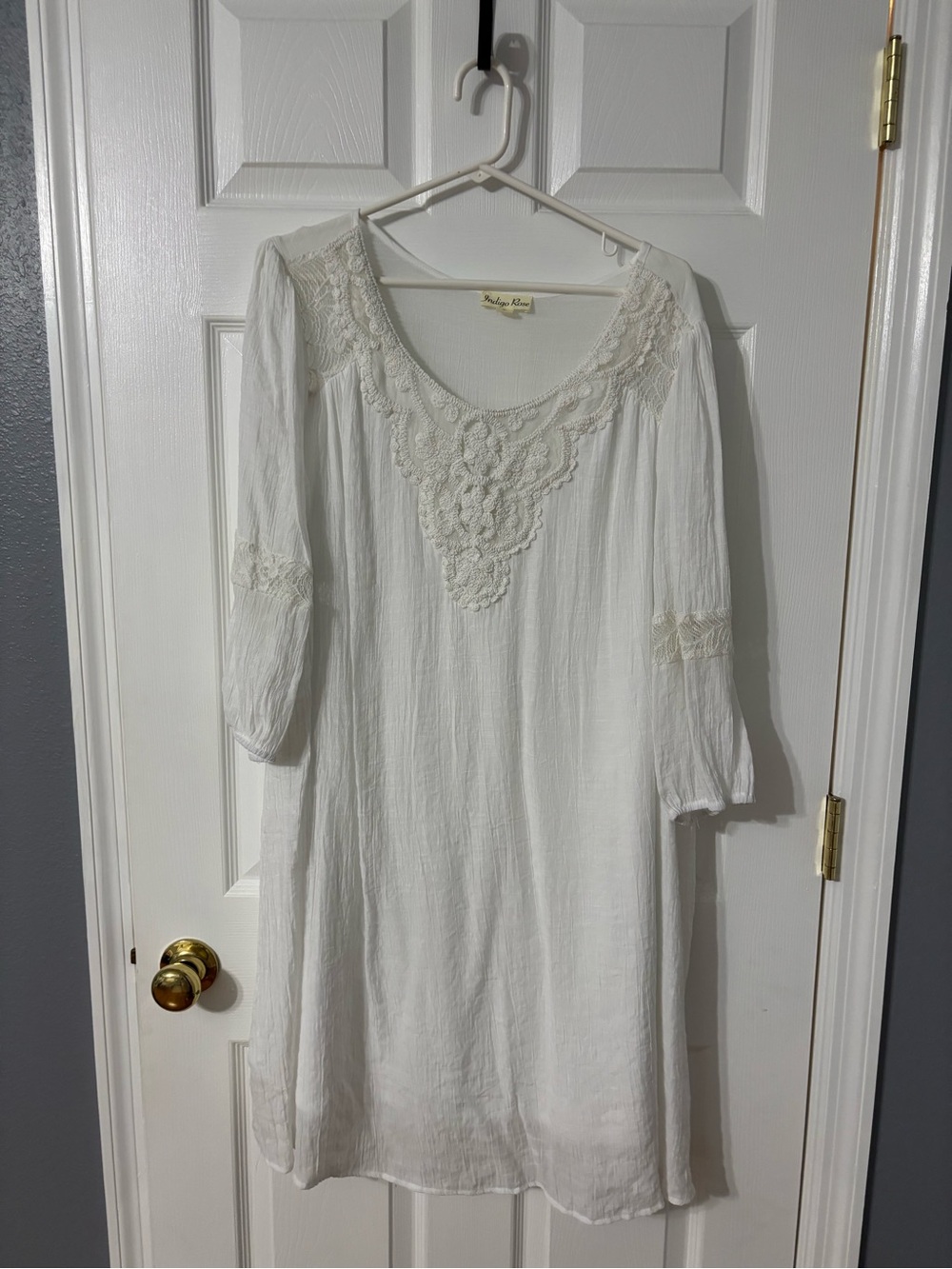 Boho Crochet Neckline White Tunic Dress